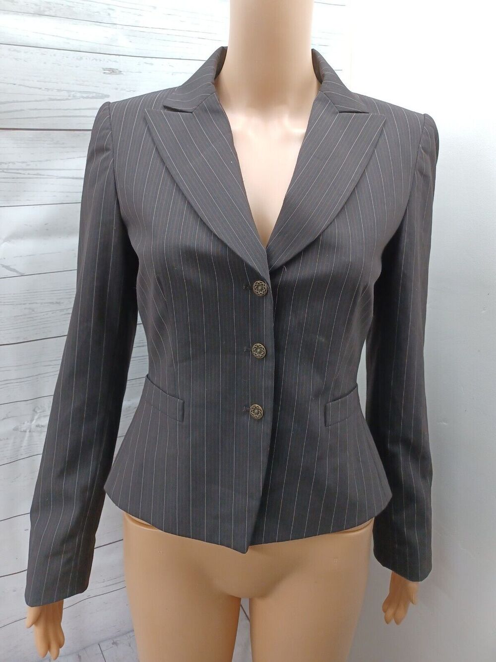 Antonio Melani Womens Blazer Jacket Fitted Brown Pinstripe Size 2